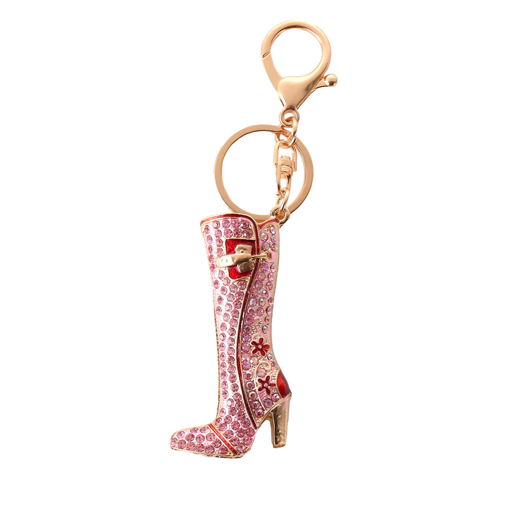 Wholesale Creative Long Boots with Metal Inlaid Diamond Keychain