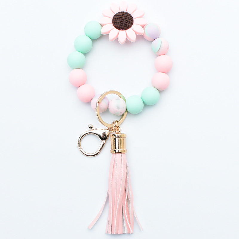 Llavero de muñeca con cuentas de girasol de silicona al por mayor