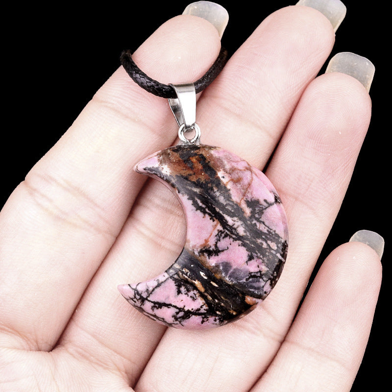 Wholesale Natural crystal agate stone 30mm moon pendant necklace pendant