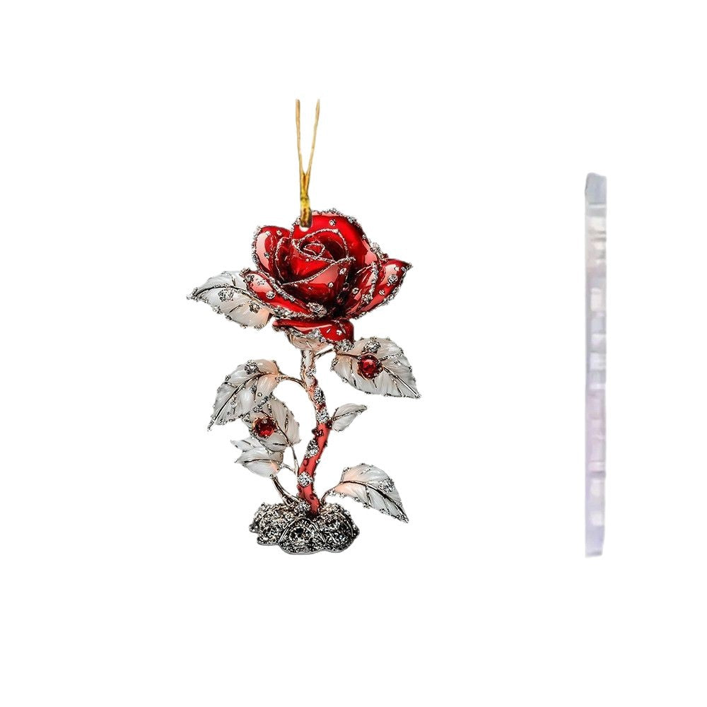 Wholesale Valentine' s Day Red Rose Car Interior Acrylic Hanging Ornament