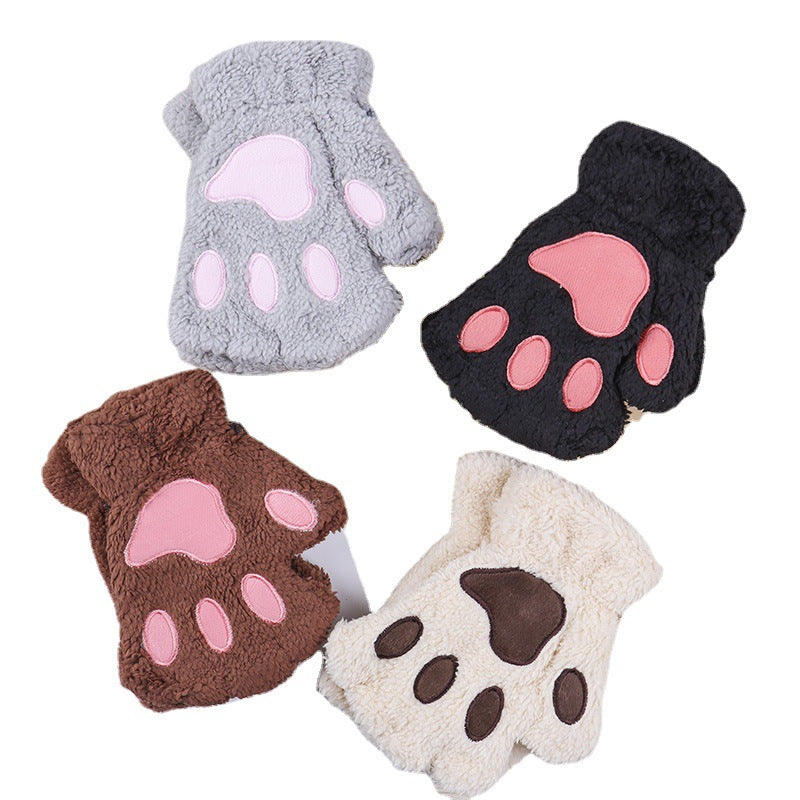 Wholesale Winter Fingerless Thickened Warm Cat Claw Plush Half Finger Gloves