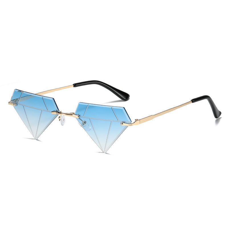 Wholesale Rimless Diamond Shape Hip Hop Sunglasses