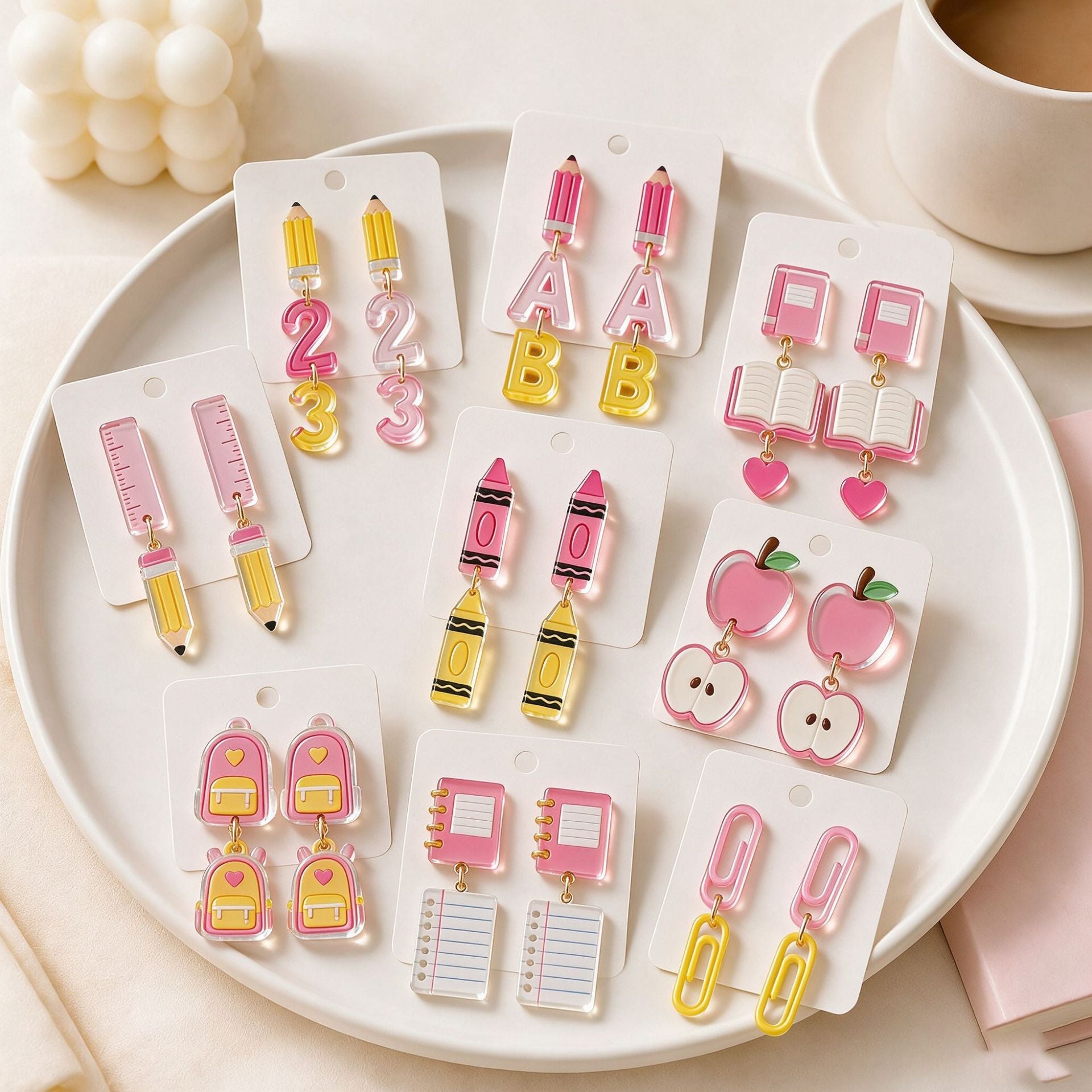 Wholesale Chic 2D Acrylic Spliced Earrings Teacher Appreciation Graduation Stationery Theme Cute Jewelry Accessory For Party Boutique Resale