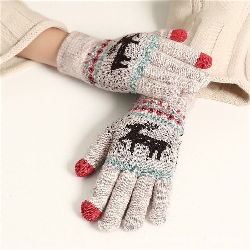 Wholesale Christmas Knitted Winter Touch Screen Warm Fawn Gloves