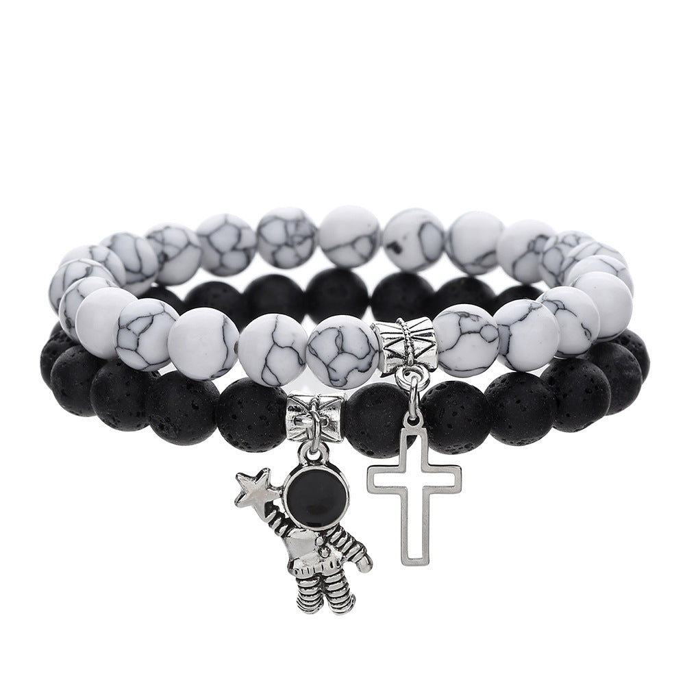 Wholesale Cross Pendant Black Onyx Imitation Pearl Beaded Bracelet