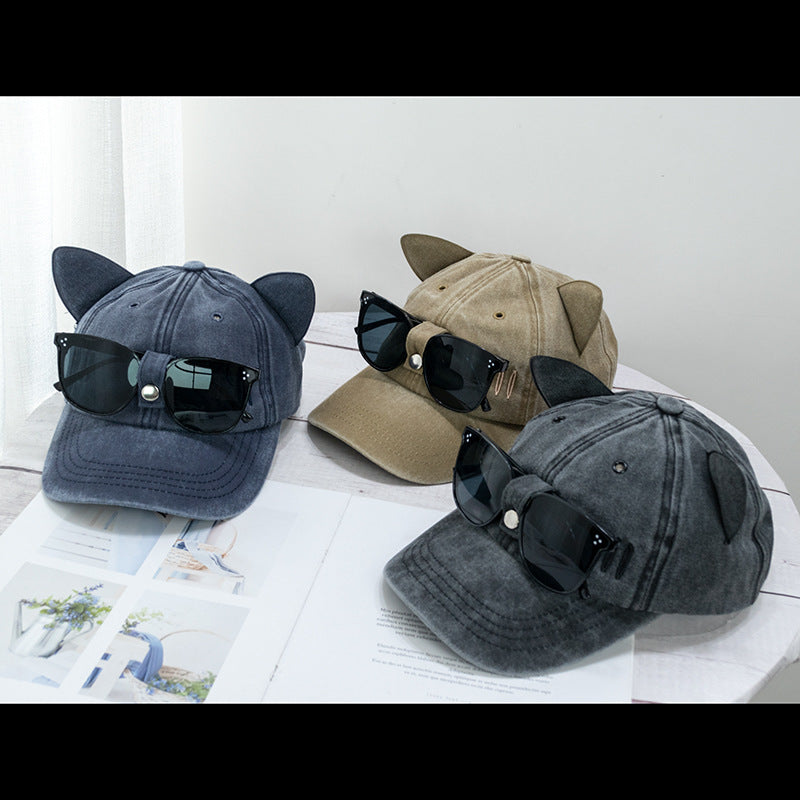 Wholesale Cute Cat Ears Aviator Sunglasses Baseball Hat