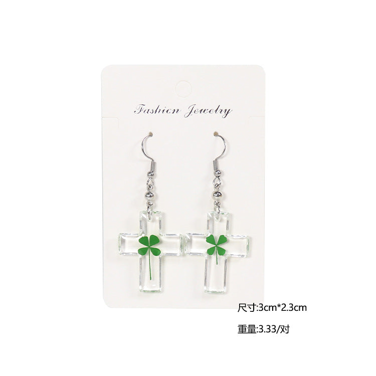 Wholesale 10pcs Four-leaf Clover Natural Specimen Earrings