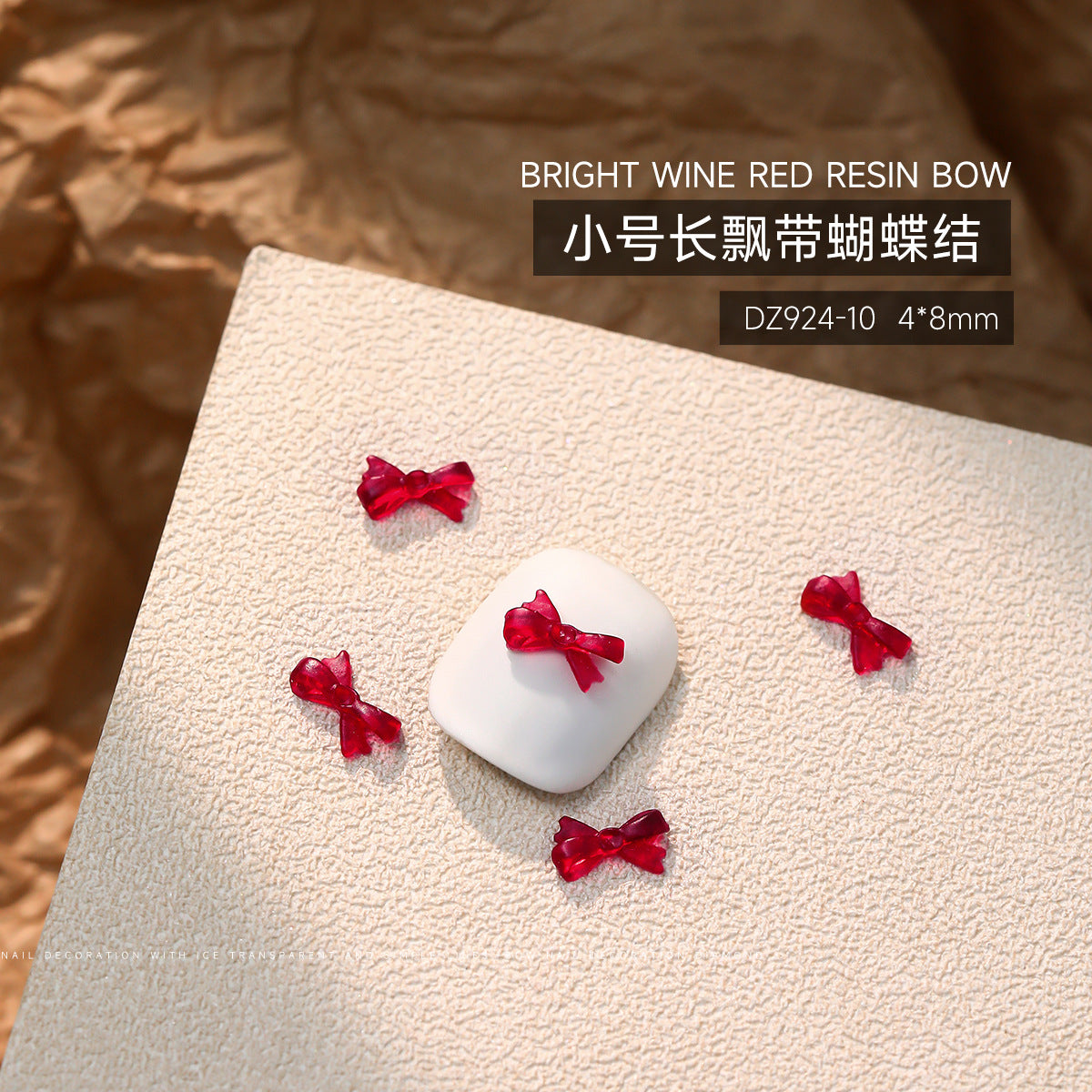 Wholesale 50pcs Bow Nail Art Accessories Burgundy Resin Frosted Mini Three-Dimensional Ribbon Butterfly Bow Tie Nail Decoration