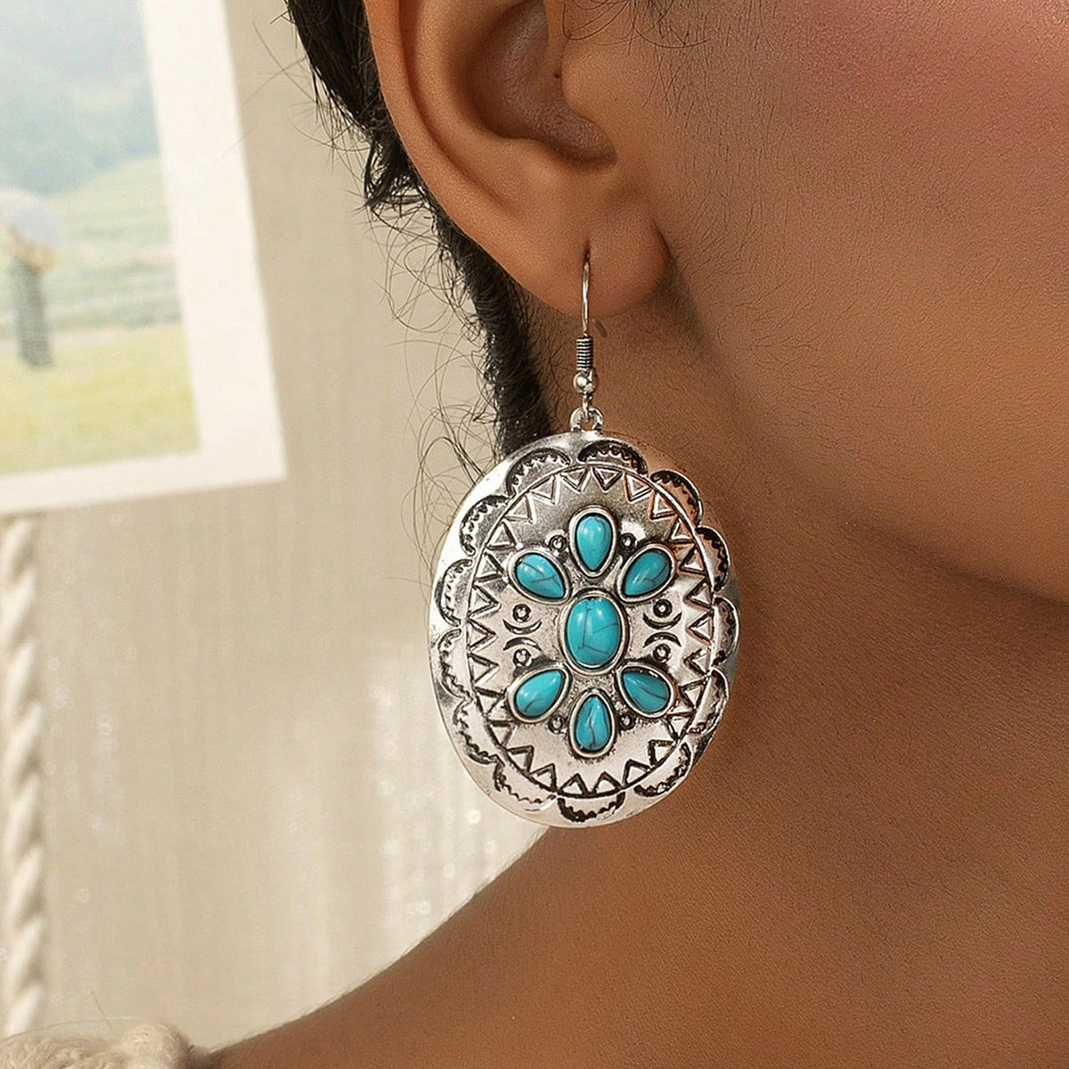 Wholesale Retro Western style turquoise earrings