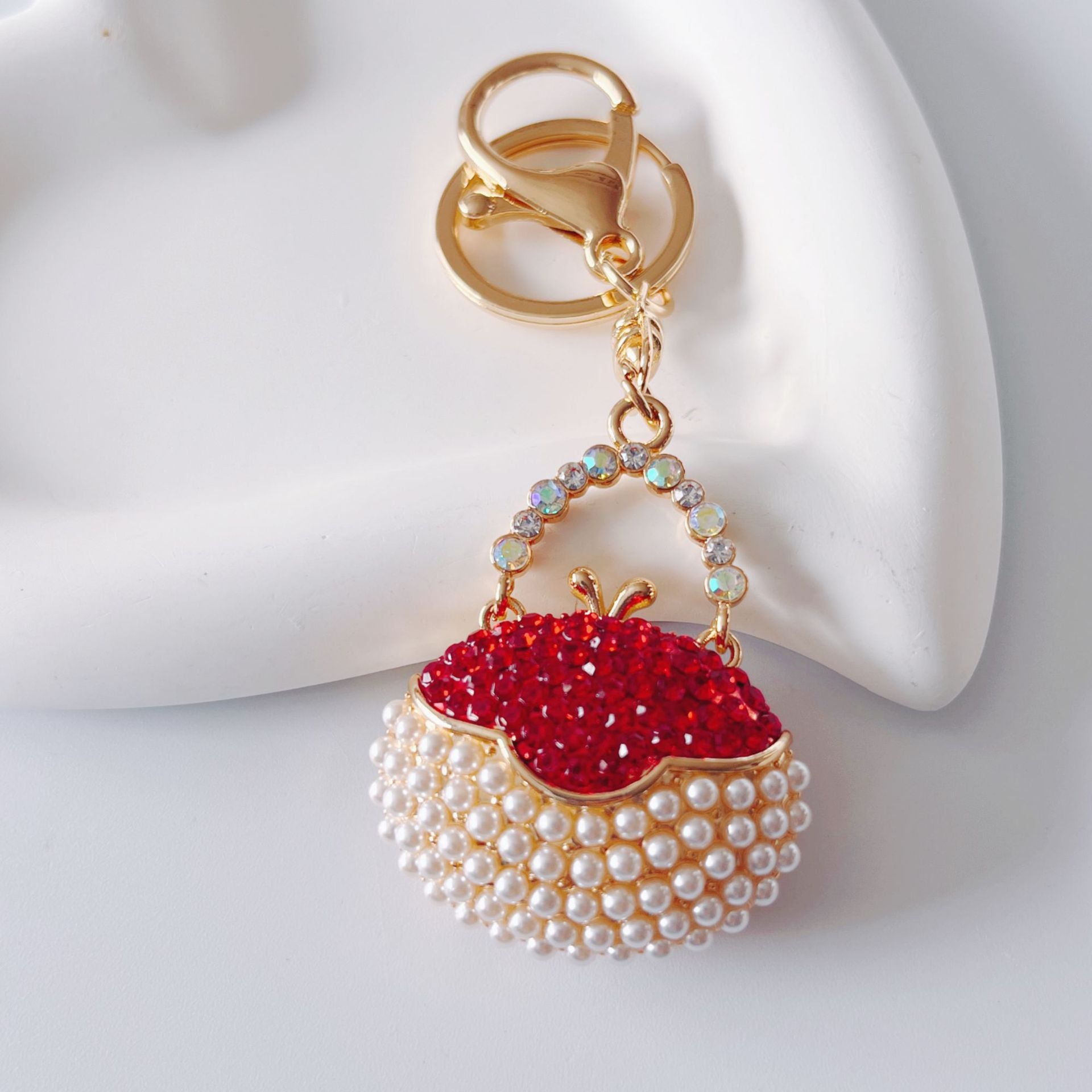 Wholesale Rhinestone Pearl Handbag Metal Keychain