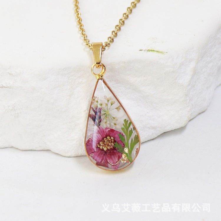 Wholesale 6pcs Teardrop-shaped Real Flower Fashion Necklace