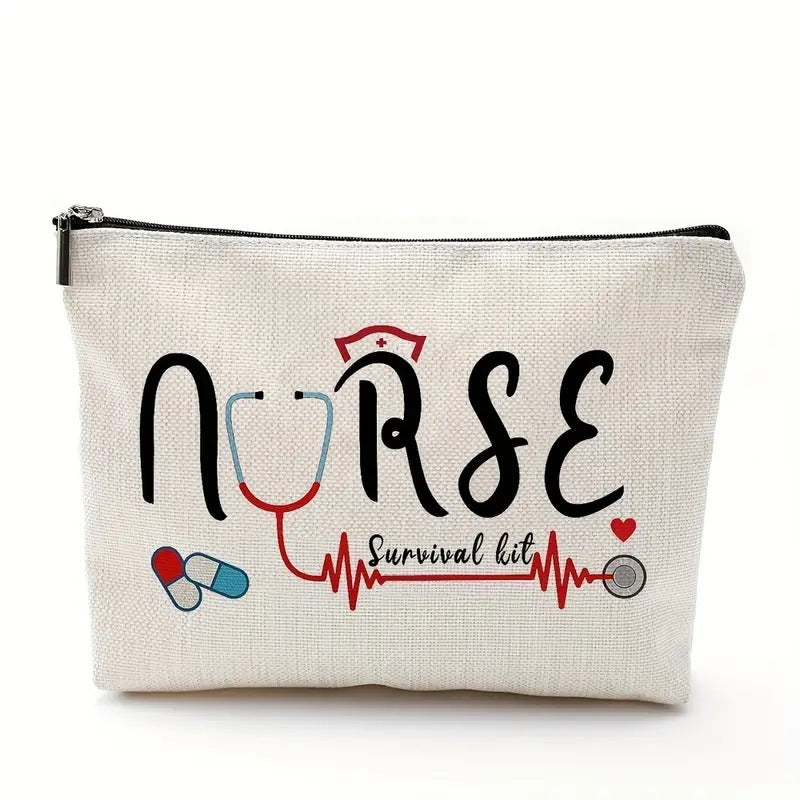 Wholesale Cotton and Linen Nurse Letter Print Storage Waterproof Linen Cosmetic Bag
