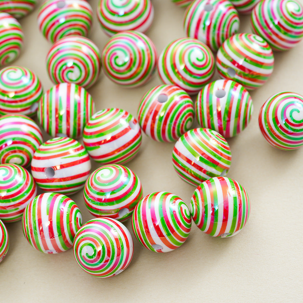 Wholesale 10pcs Round Beads 16mm Christmas Series Acrylic Candy Thread Printing DIY Beads