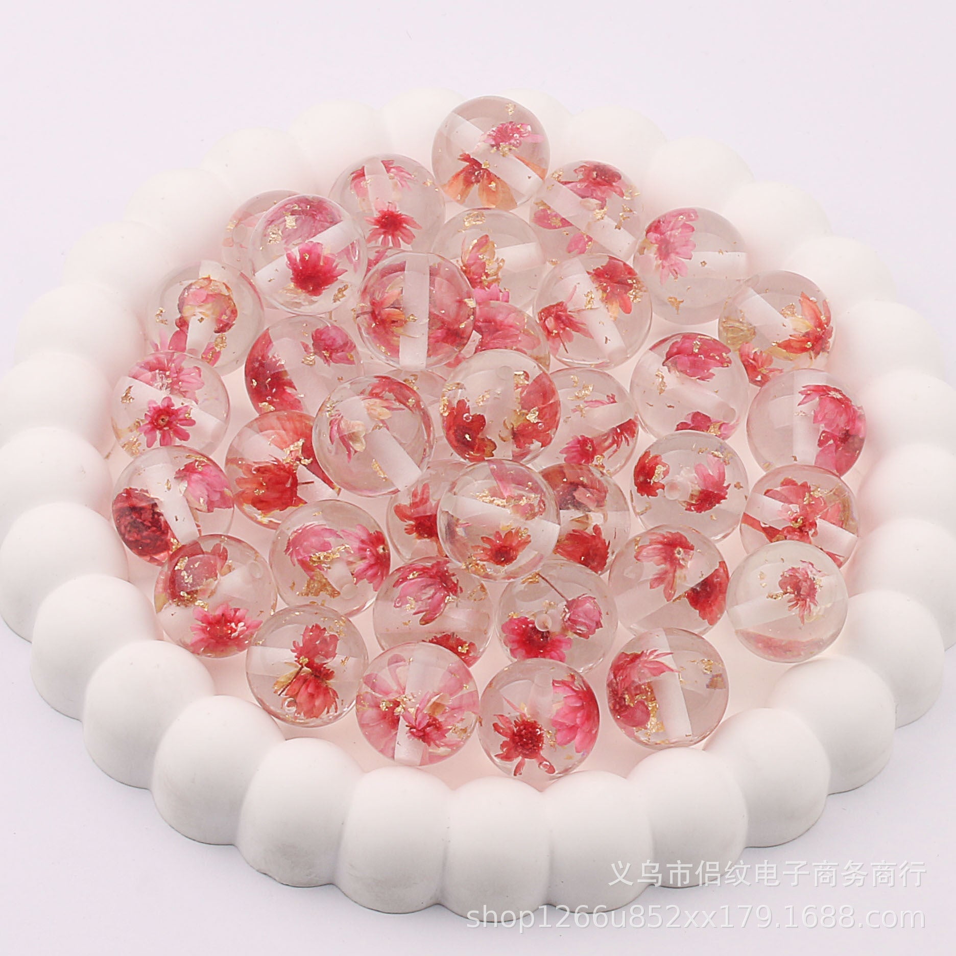 Wholesale 20PCS 16mm Colorful Transparent Resin Gold Foil Straight Hole Balls