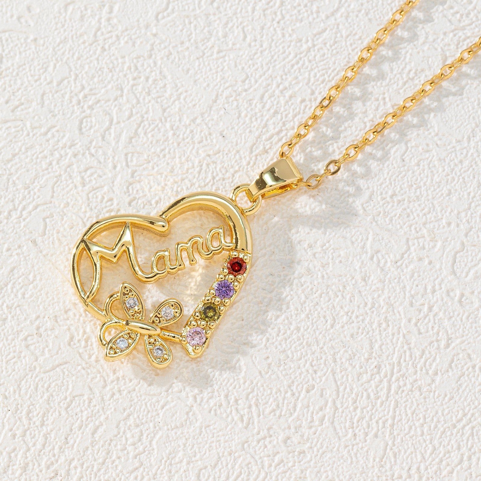 Wholesale Heart-Shaped Colored Diamond Mom Necklace Mother' s Day Gift Mom Letter Necklace