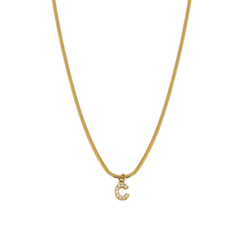 Wholesale French Retro Palace Style Flat Snake Bone Stacking Diamond 26 Letter Titanium Steel Clavicle Chain Necklace