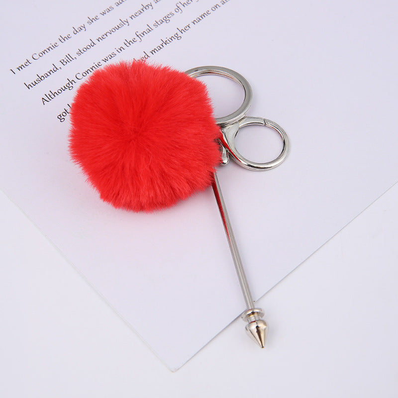 Wholesale DIY wool ball rivet keychain creative cute plush pendant luggage accessories keychain