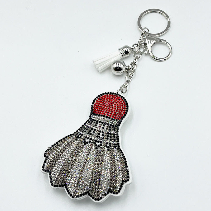 Wholesale fashion tassel bag rhinestone feather badminton keychain