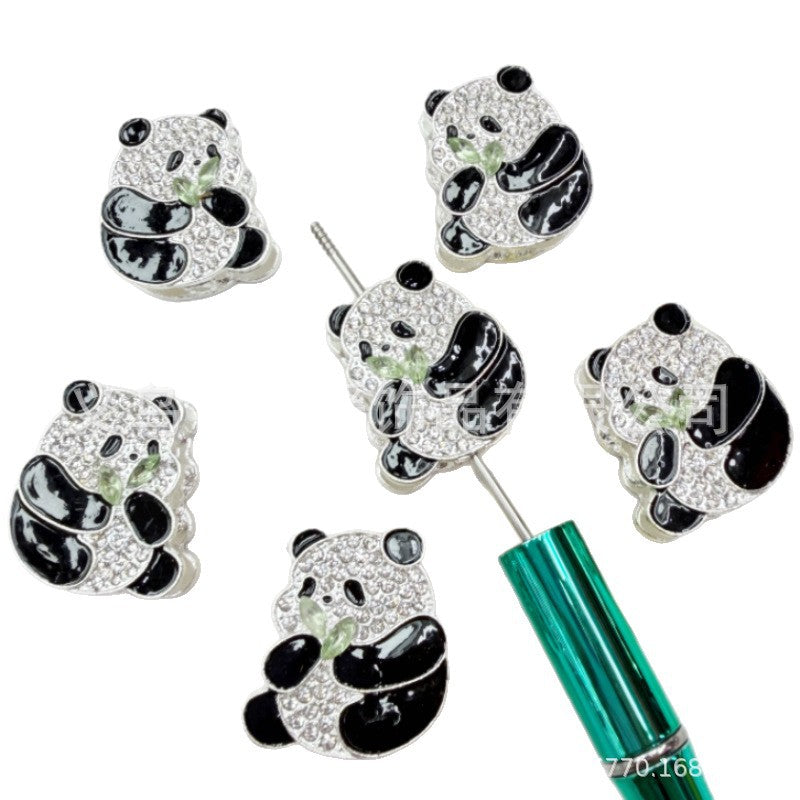 Wholesale 20pcs Double sided alloy diamond inlaid panda beads