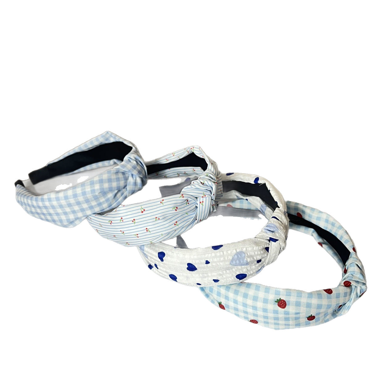 Wholesale Fabric Pure Flower Fruit Lemon Orange Cherry Wide Edge Knotted Headband Combination 4Pcs