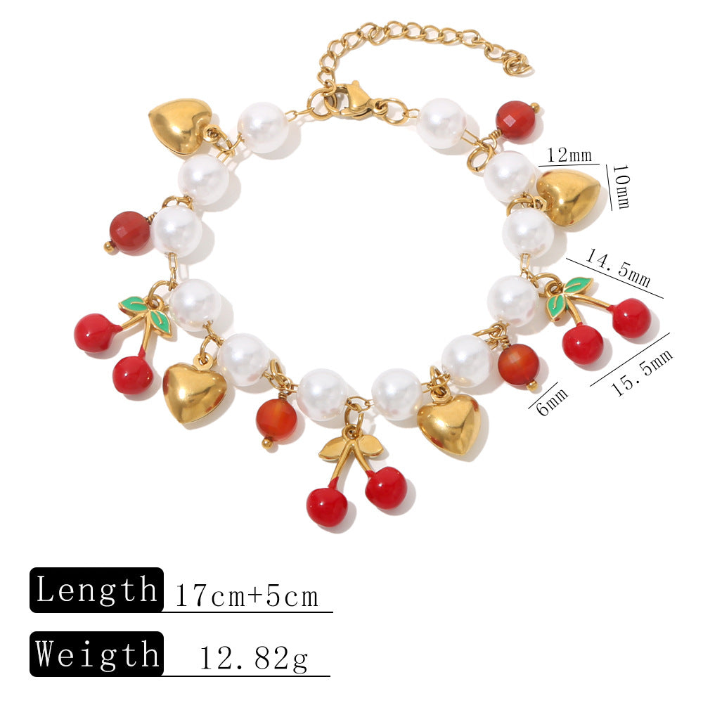 Wholesale Stainless Steel Heart Cherry Bracelet