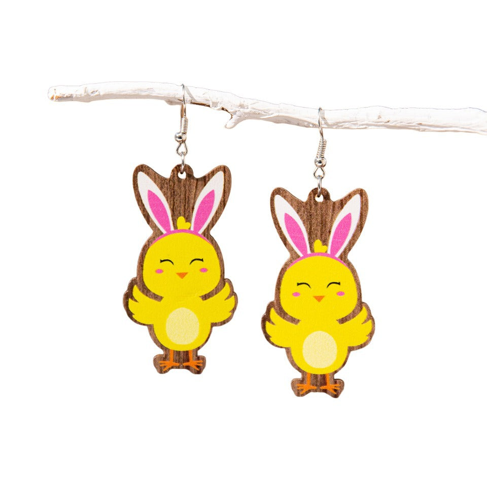 Wholesale Easter cartoon rabbit Easter egg Wood Earrings
