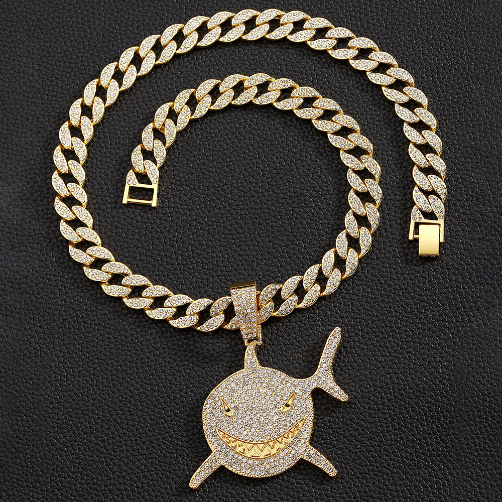 Wholesale Shark Pattern Alloy Pendant Hip Hop Men's Cuban Chain Necklace
