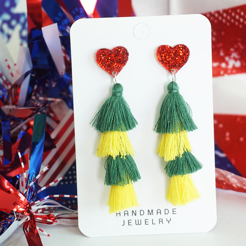 Wholesale Independence Day Festive Atmosphere Tassel Love Sports Cheerleading Earrings