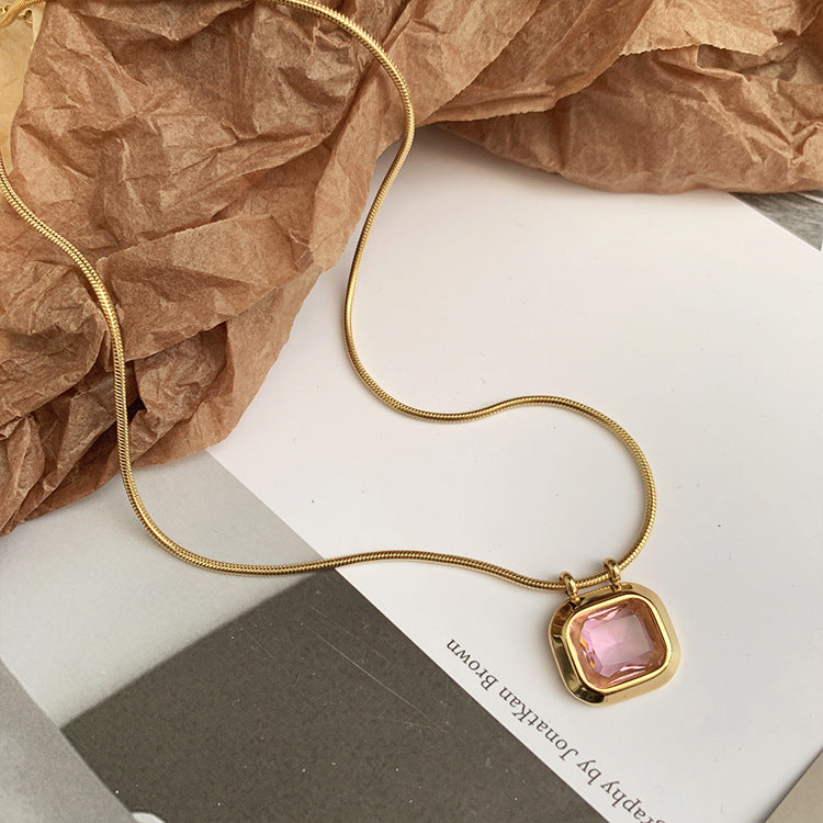 Wholesale Titanium Steel Square Zircon Necklaces