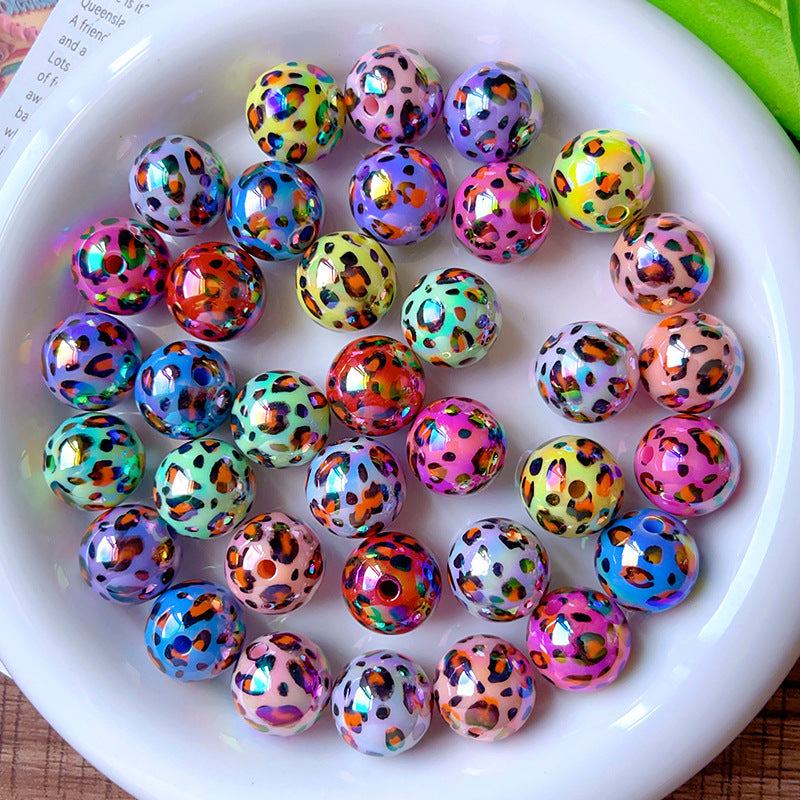 Wholesale 10pcs UV Plating Two-color Leopard Through  Acrylic Beads