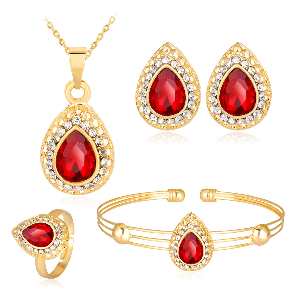 Wholesale Four Piece Set of Multi-color Droplet Alloy Jewelry