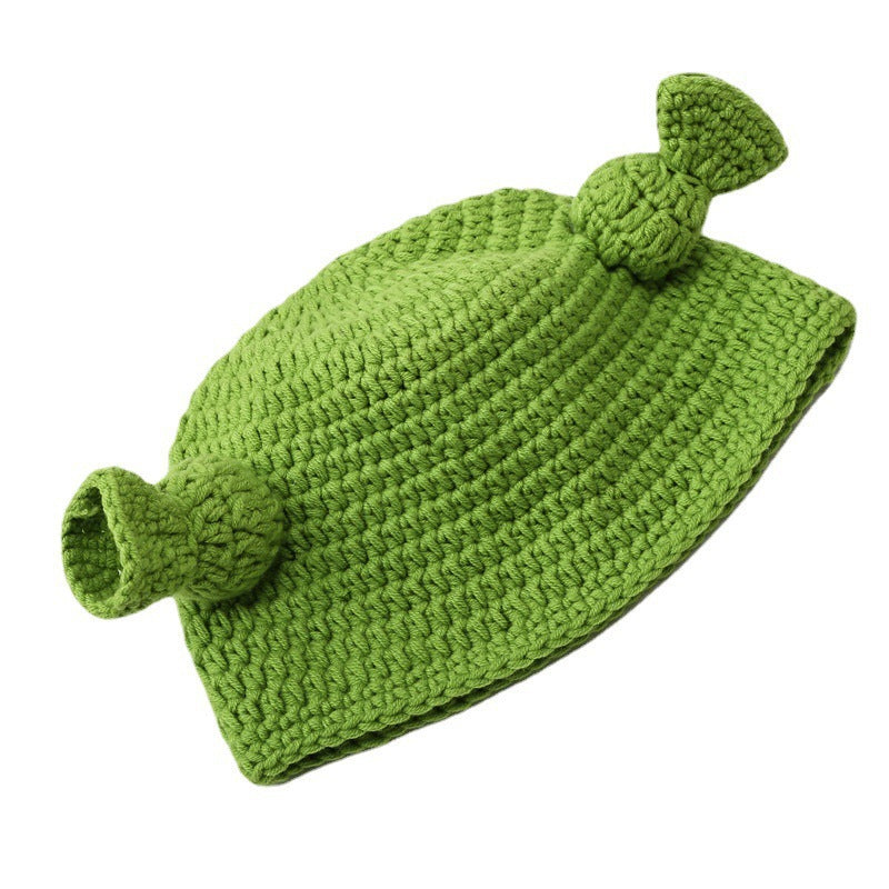 Wholesale Funny warm wool hat for women autumn and winter long braid green knitted pullover hat trendy thickened