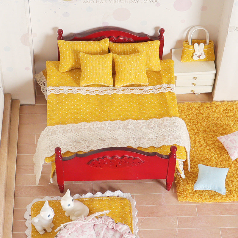 Wholesale 1: 12 Bedding Set Quilt Pillow Model Bedroom Scene Doll Accessories