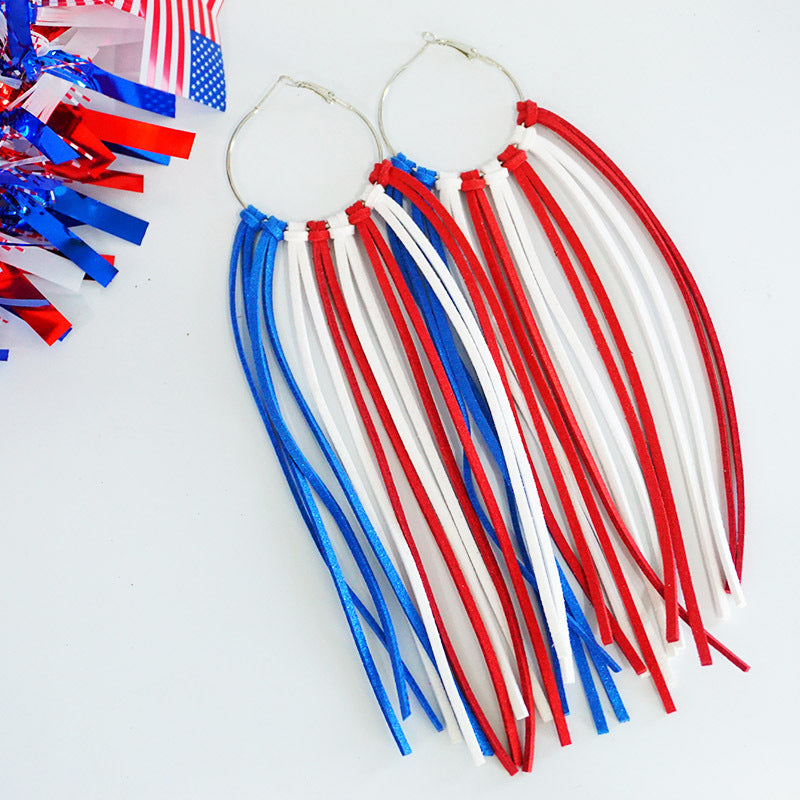 Wholesale July 4th Patriotic Jewelry Independence Day Handmade Long Bohemian Tassel Earrings