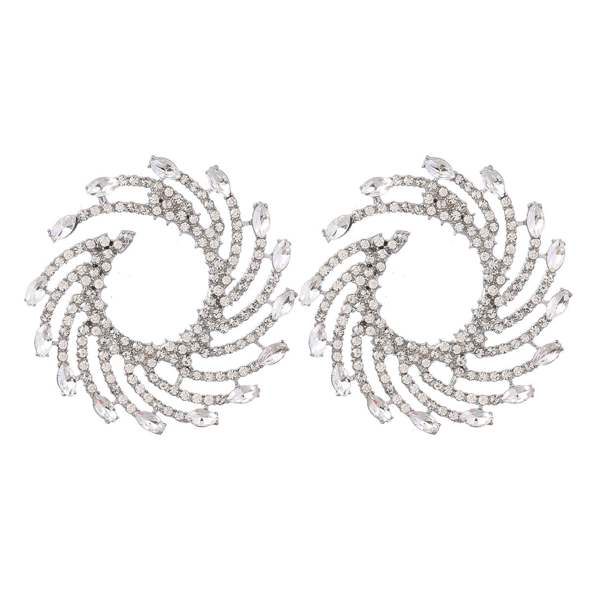 Wholesale Exaggerated Spiral Alloy Diamond Sunflower Earrings