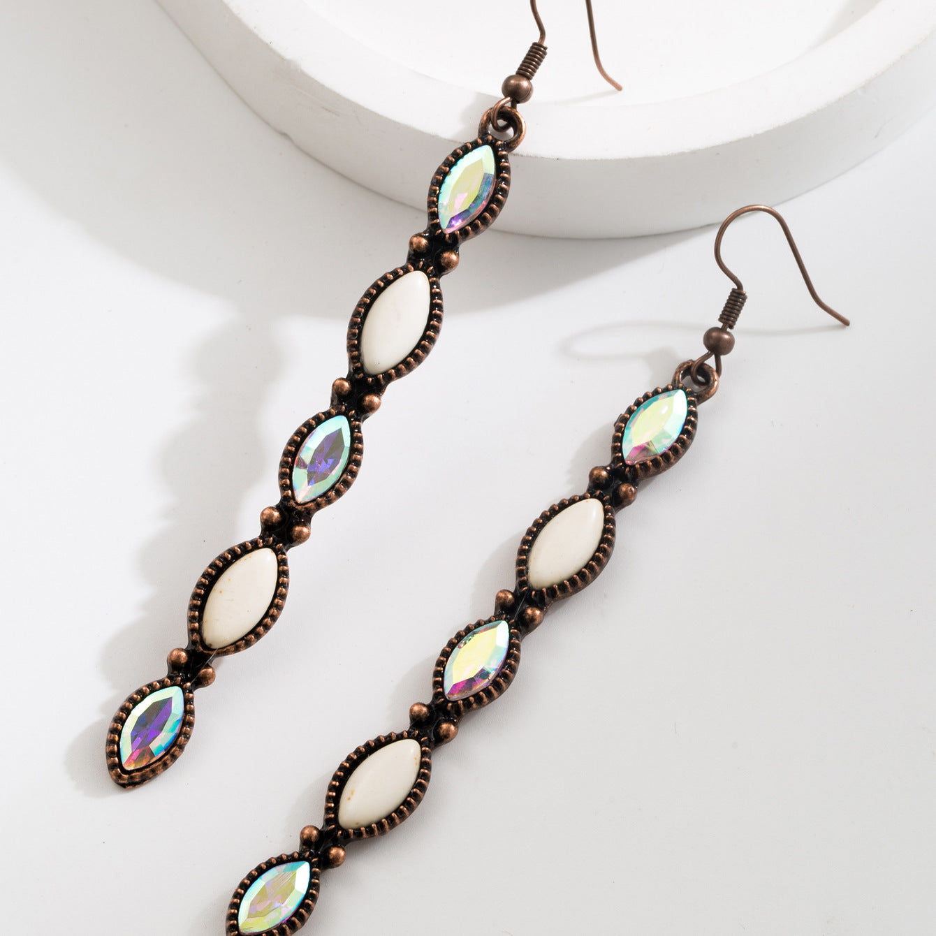 Wholesale Exaggerated Vintage Oval Turquoise Hollow Leopard Leather Earrings