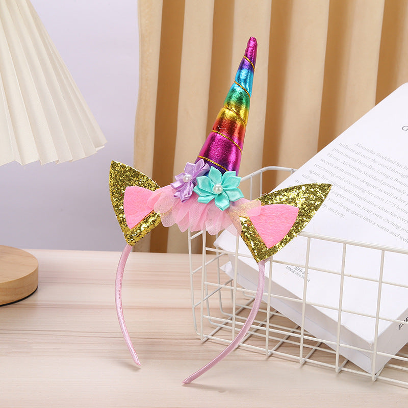 Wholesale Fashion Dreamy Sequin Unicorn Flower Birthday Festival Party Headband