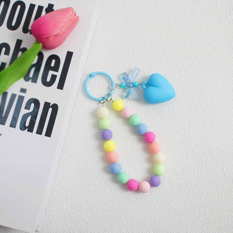 Wholesale Colorful beads small fresh bow love round beads pendant keychain mobile phone chain