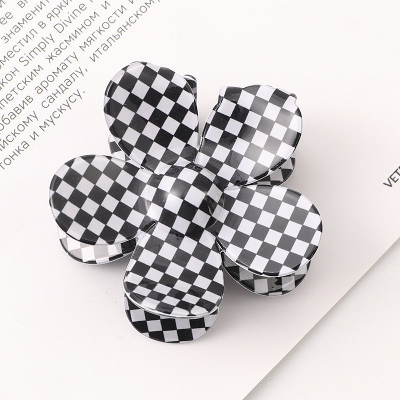Wholesale Checkered Flower Colored Acrylic Hair Clips