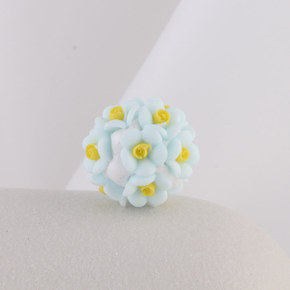 Wholesale 6pcs Colorful Rose Balls Soft Clay Drill Ball Straight Hole Beads