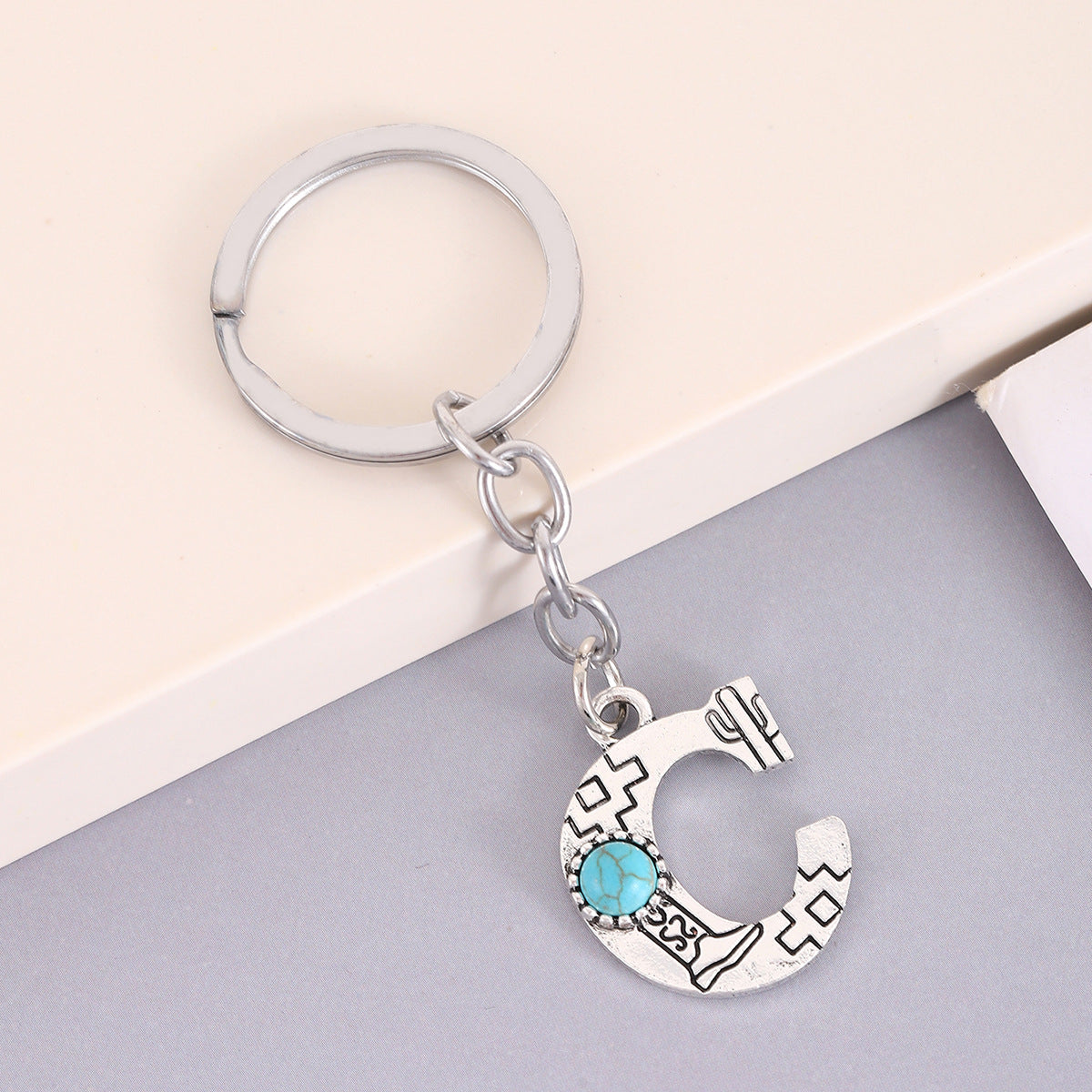 Wholesale Letter Alloy Turquoise Keychain