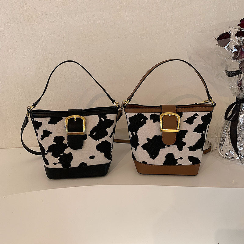 Wholesale Cow Pattern PU Portable Bucket Bag Single Shoulder Crossbody Bag