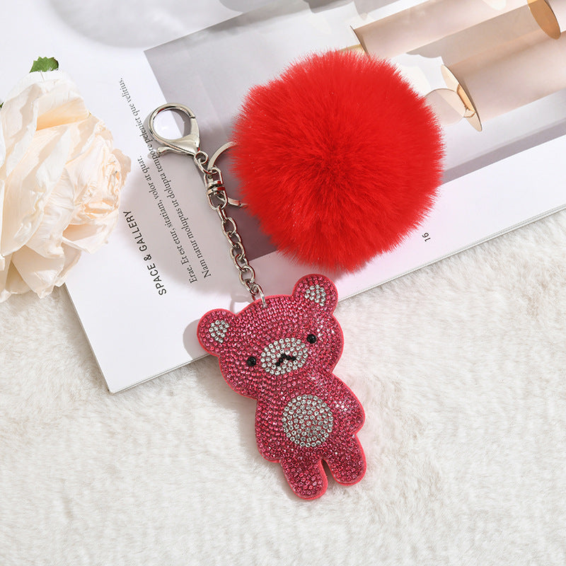 Wholesale Cute Little Bear Plush Ball Rhinestones Pom Pom
 Keychain
