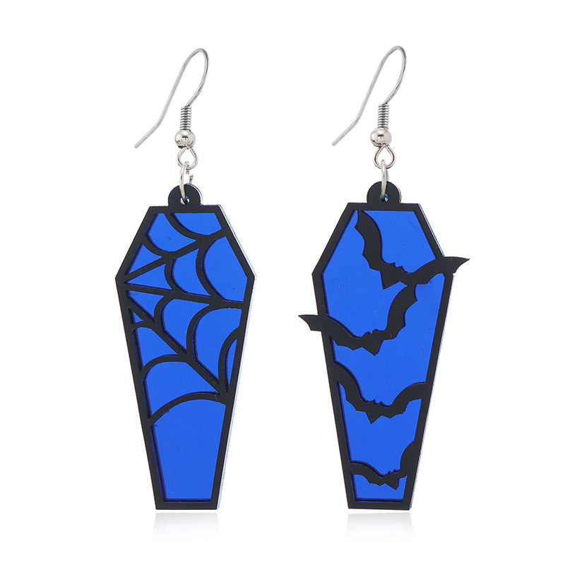 Wholesale Acrylic Ear Spider Web Wooden Coffin Earrings