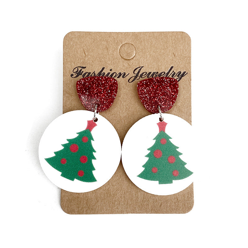 Wholesale Christmas Glitter Acrylic Snowman Christmas Tree Earrings