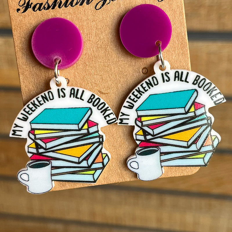 Wholesale Teacher Gifts Books Coffee Flowers Acrylic Earrings