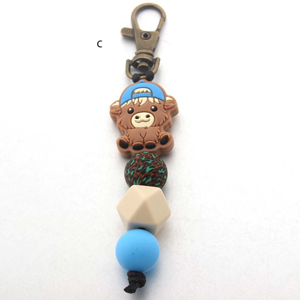 Wholesale Cartoon Yak Silicone Bead Keychain