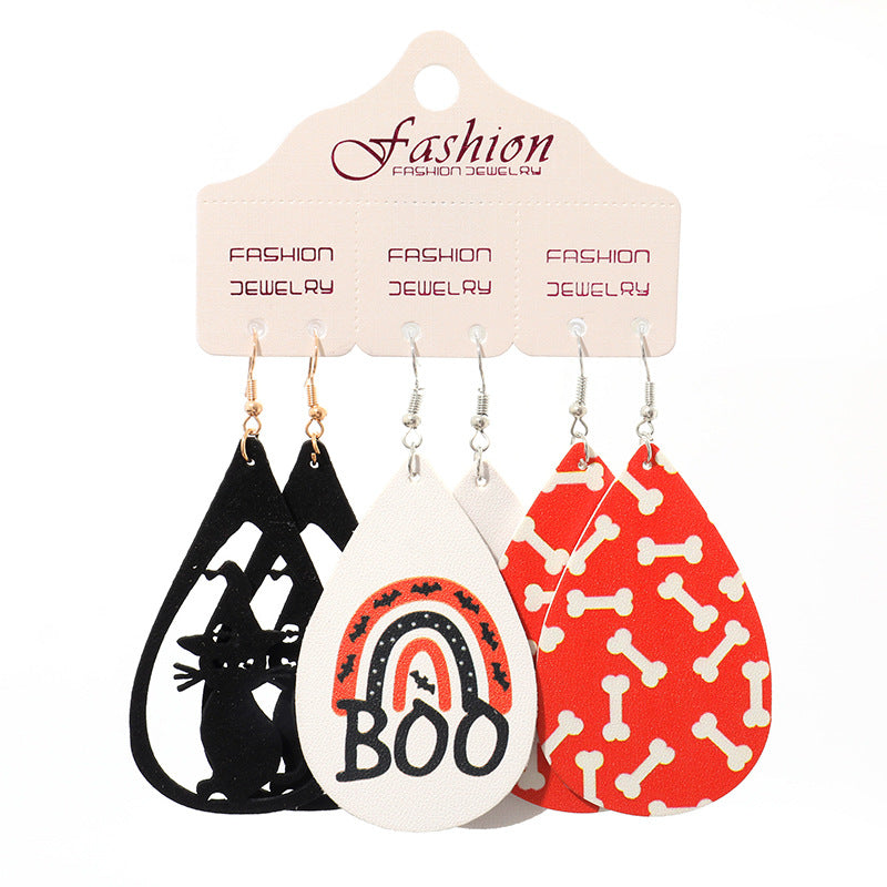 Wholesale PUHalloween Scary, Funny, Teardrop-shaped Skull Pumpkin Earrings
