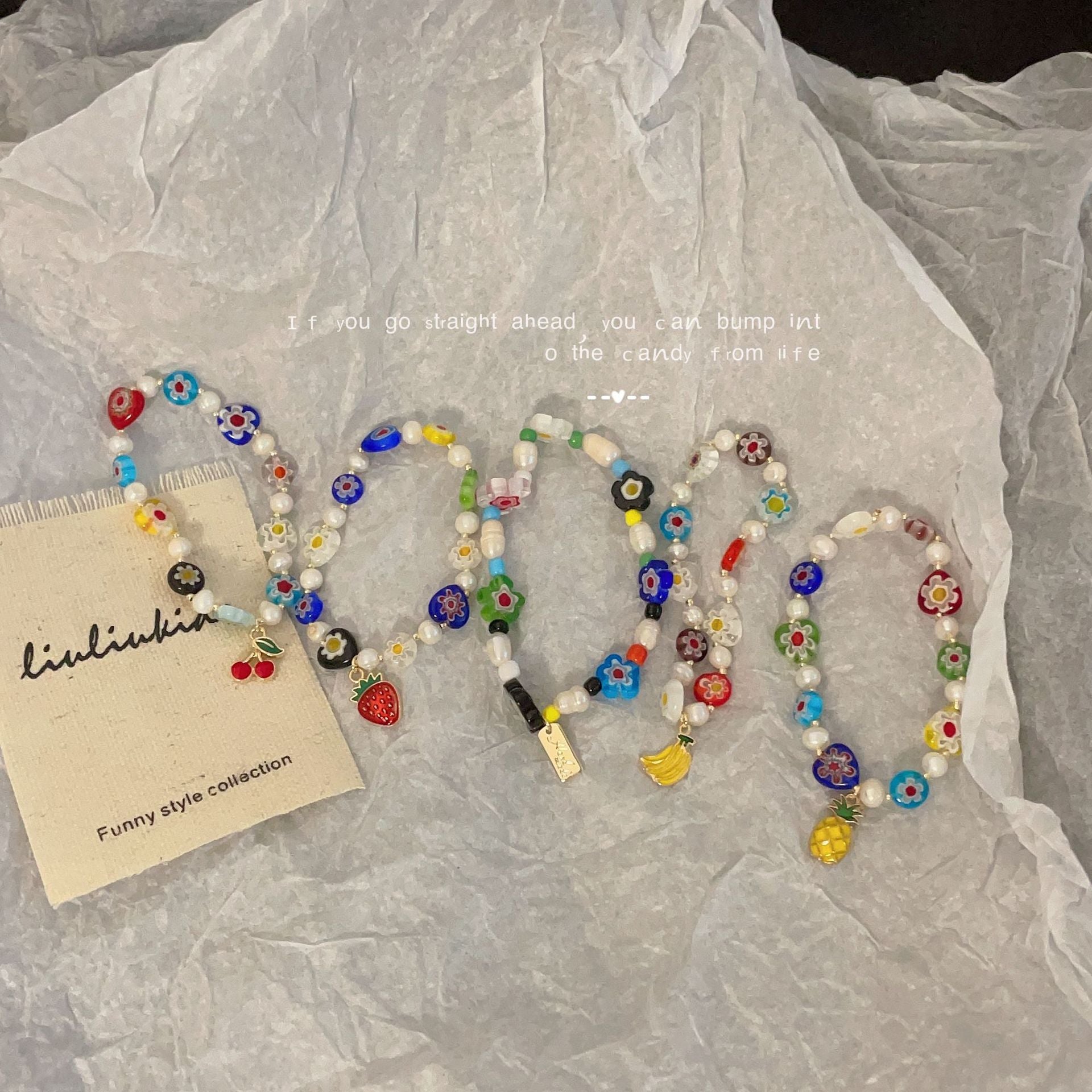 Wholesale Colorful Glaze Flower Beaded Pearl Alloy Bracelet