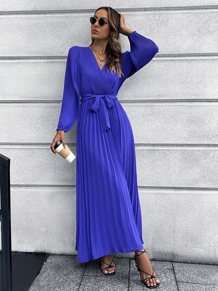 Wholesale V-neck Long Sleeve Pleated A-line Skirt